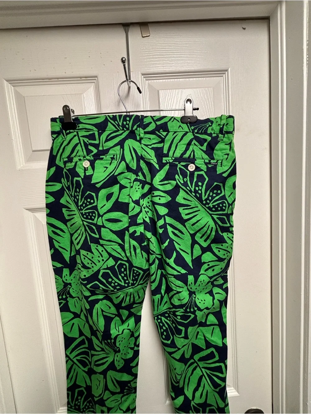 Polo Golf Ralph Lauren Men's Navy Green Tropical Leaf Stretch Chino Pants 33x30